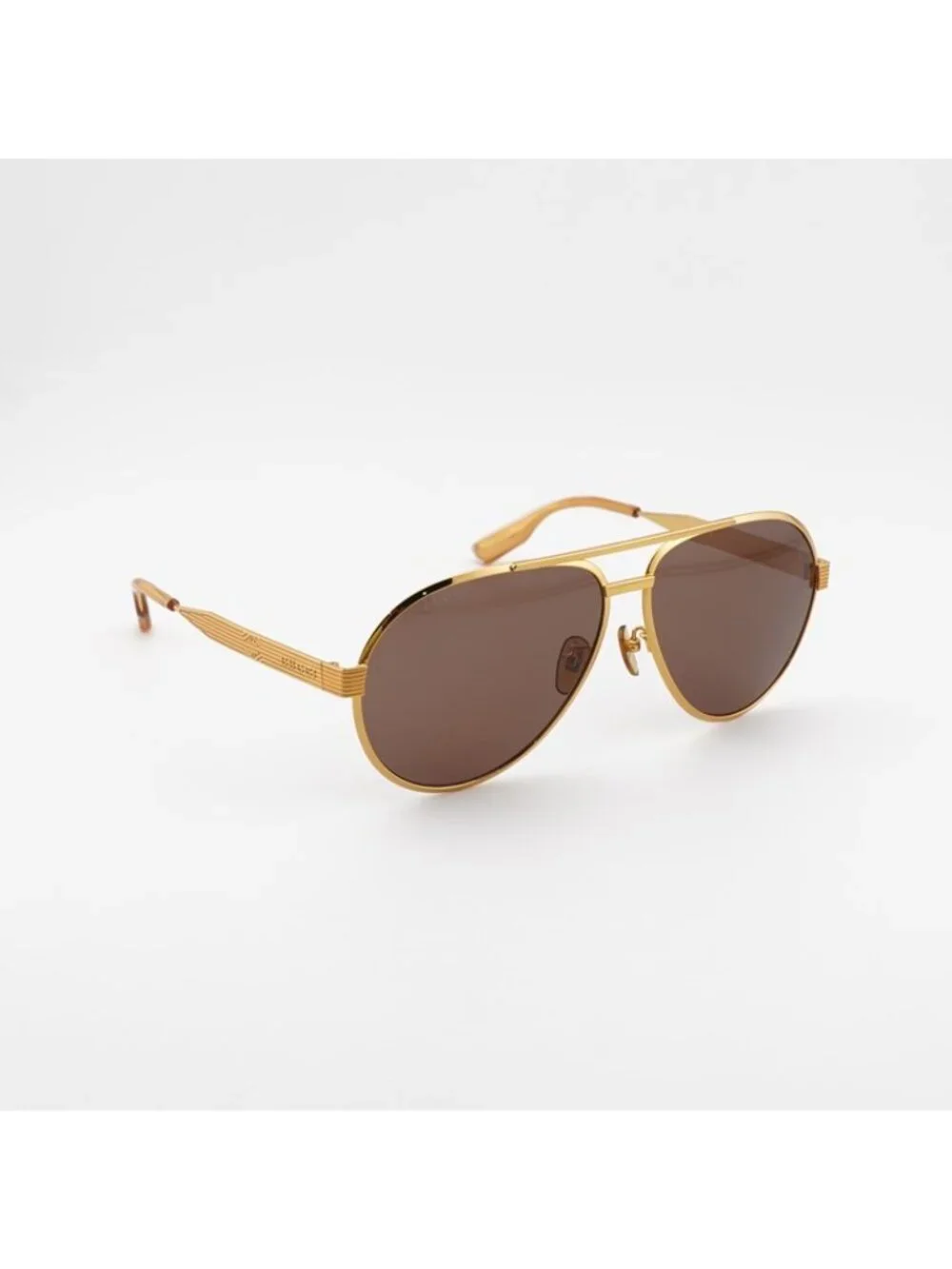 Gucci GG1513S 002 Sunglasses Yellow Gold Aviator Frame, Brown Lens